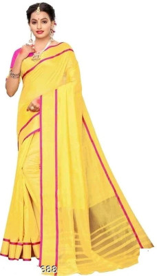 Bhagwati Creation Solid/Plain Bollywood Cotton Silk Saree(Yellow)