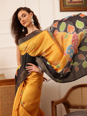 Divastri Floral Print Banarasi Silk Blend Saree(Multicolor)