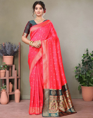 YASHIKA Self Design Kanjivaram Silk Blend Saree(Red)