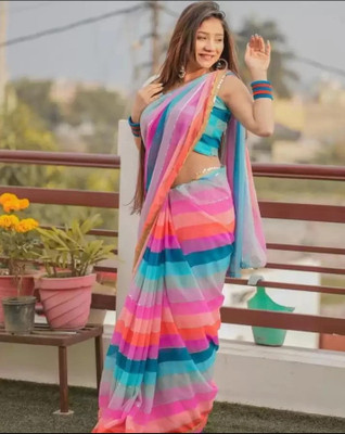 STANCH Striped Bollywood Georgette Saree(Multicolor)