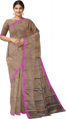 HARE KRISHNA ENTERPRISE Solid/Plain Handloom Cotton Silk Saree(Brown)