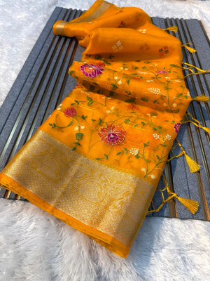Divastri Self Design Bollywood Tissue Saree(Gold)
