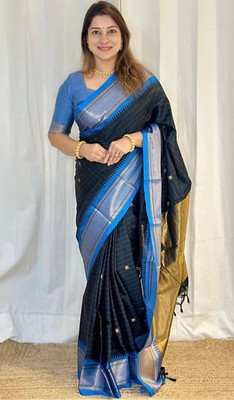 pavanputra fab Self Design Banarasi Jacquard Saree(Blue)