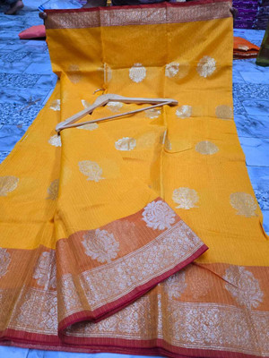 Tilfelle Woven Kota Doria Cotton Blend Saree(Mustard)