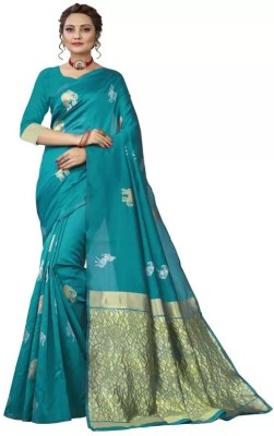 Harvi Enterprise Printed Banarasi Silk Blend Saree(Blue)