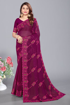 K SALIYA ENTERPRISE Self Design Bollywood Organza Saree(Purple)
