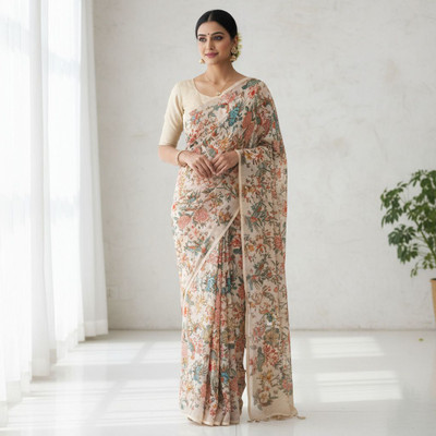 sarees Floral Print Banarasi Cotton Blend Saree(Multicolor)
