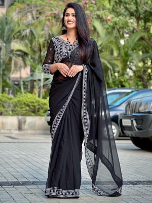 Sareemall Embroidered Bollywood Georgette Saree(Black)