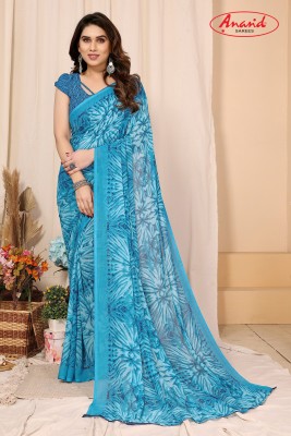 Anand Sarees Ombre, Floral Print Daily Wear Georgette Saree(Light Blue)