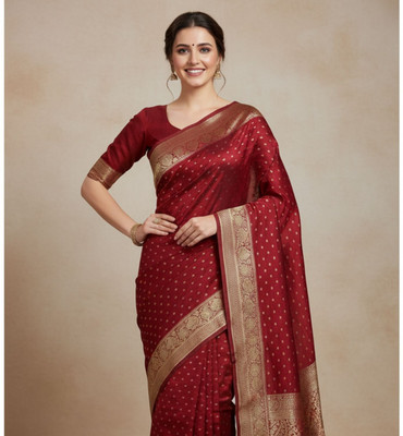 EZIESHREE Woven Banarasi Pure Silk Saree(Maroon)