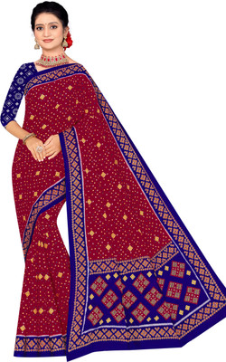 SARITA SAREES Printed Bandhani Pure Cotton Saree(Maroon)