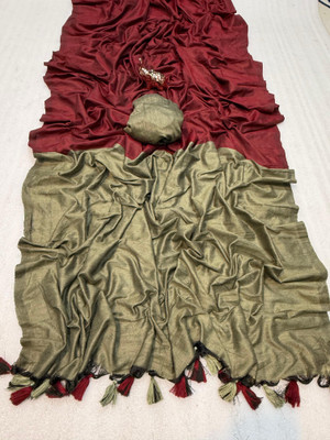 WELLBREAD Solid/Plain Handloom Mulmul Saree(Red)