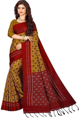 Joyguru Textile Printed, Self Design Sambalpuri Viscose Rayon Saree(Yellow)