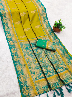 KALKEE FASHION Woven Banarasi Jacquard, Pure Silk Saree(Light Green)