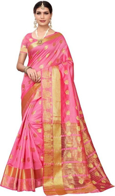 Anugrah Textile Solid/Plain Banarasi Lycra Blend, Chiffon Saree(Pink)