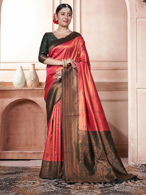 ANOUK Woven Kanjivaram Silk Blend Saree(Pink)