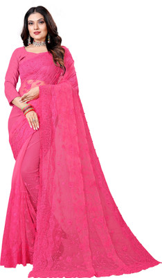 DEVKISONDESIGNER Self Design, Embroidered Bollywood Net Saree(Pink)