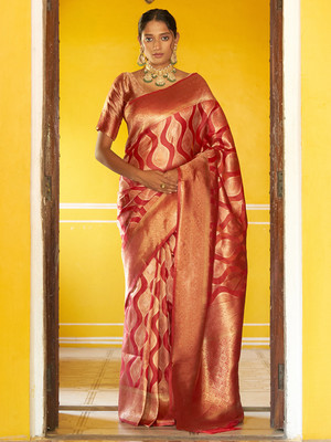 Janasya Woven, Self Design Kanjivaram Organza Saree(Red)