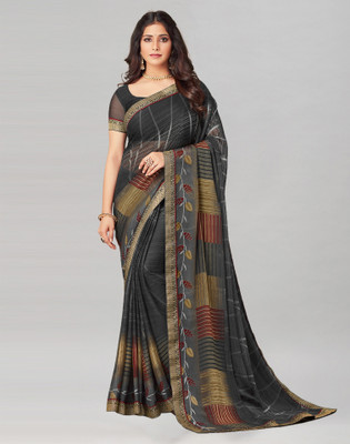 Samah Embellished, Floral Print, Geometric Print Bollywood Chiffon, Georgette Saree(Gold, Grey)