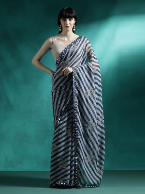 Sangria Embroidered Daily Wear Georgette Saree(Blue)