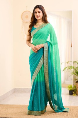 KV Fashion Self Design Bollywood Georgette Saree(Dark Green, Dark Blue)