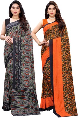 Priyashi Printed Bandhani Georgette Saree(Pack of 2, Multicolor)