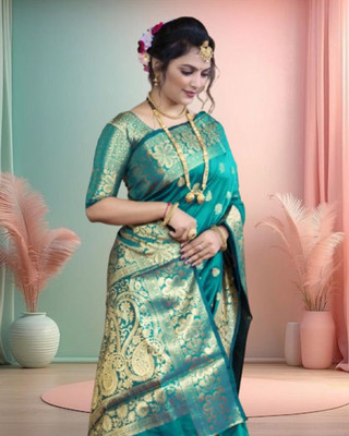 JAYAMENTERPRISE Embroidered, Self Design Banarasi Jacquard Saree(Light Green)