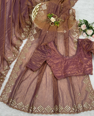 SROLY Embellished Bollywood Net Saree(Brown)