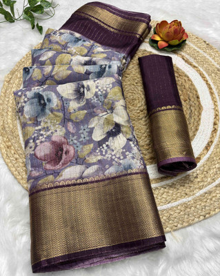 RegalDrapes Floral Print Bollywood Silk Blend, Art Silk Saree(Maroon)