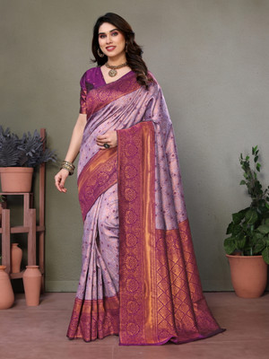 Fayba Woven, Self Design Banarasi Art Silk, Jacquard Saree(Purple)