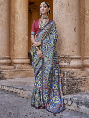 ANOUK Printed Banarasi Silk Blend Saree(Blue)