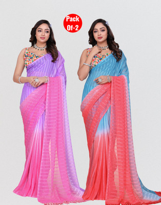 Falessa Ombre, Striped Bollywood Georgette Saree(Pack of 2, Multicolor)