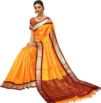 AAYATFABRICS Woven Banarasi Cotton Silk Saree(Gold)