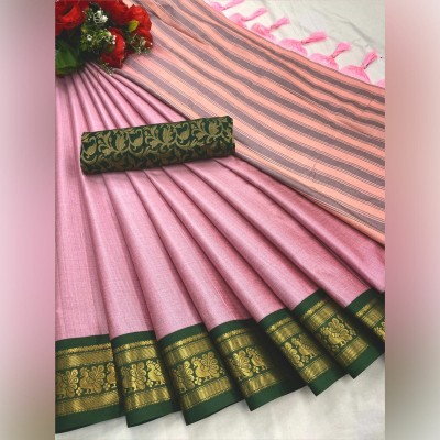 Wamsi Self Design Mysore Cotton Silk Saree(Pink)