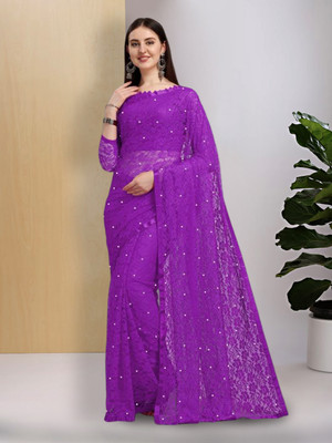 Suali Embellished Bollywood Net Saree(Purple)