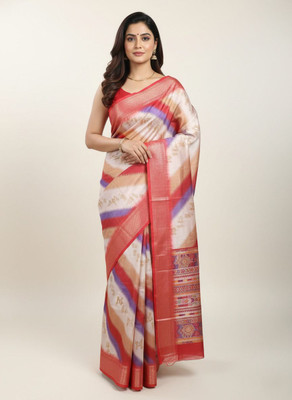 VEEROSA Printed Daily Wear Silk Blend Saree(Multicolor)