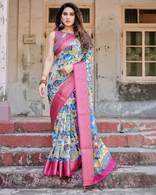 DHAYNAAND REEWA FASHION Floral Print Kanjivaram Tussar Silk Saree(Multicolor)