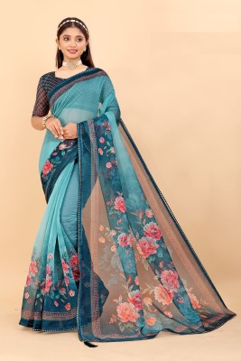 ASHIRWAD CREATION Digital Print Mysore Organza Saree(Light Blue)