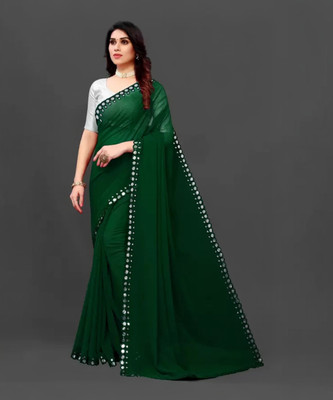 FINEFABRICS Embellished Bollywood Georgette Saree(Green)