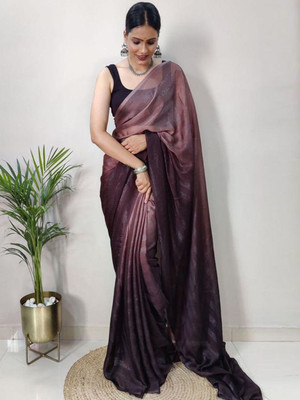 Anouk Rustic Dyed Pre Draped Saree Georgette Saree(Purple)