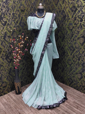 Snehdeep Embellished Bollywood Lycra Blend Saree(Light Green)