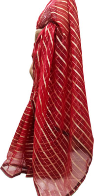 GoVika Self Design Bollywood Organza Saree(Red)