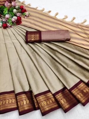 Hani Nx Woven Paithani Cotton Silk Saree(Beige)