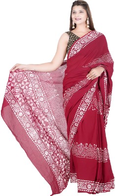 COTTON RK FABRICO WORD Printed, Blocked Printed, Hand Painted Ikkat Pure Cotton Saree(Purple)