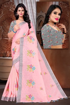 DEEPSARI Embroidered Assam Silk Cotton Silk Saree(Pink)