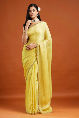 SHETH SHYAMALYO Embellished Bollywood Jimmy choo Saree(Yellow)