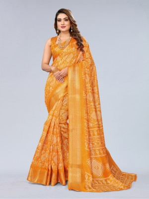 Bandhanivilla Embellished Bandhani Cotton Silk Saree(Yellow)