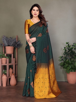 SHUBHAMENTERPRISE0 Woven Banarasi Jacquard Saree(Green)