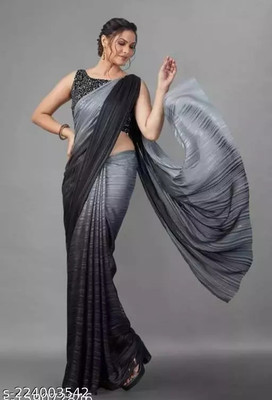 SNIXTY Self Design, Embellished Bollywood Silk Blend Saree(Grey)