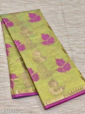 MT textiles Woven Handloom Cotton Silk Saree(Yellow, Multicolor)